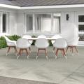 Lark Manor™ Alyisa 9 Piece Outdoor Dining Set w/ Cushions Wood in Brown/White | 29.5 H x 75.8 W x 42.4 D in | Wayfair
