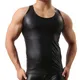 Y-PU-Maillot de corps en cuir noir pour homme vêtement de sport de musculation de fitness en