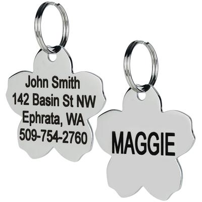 GoTags Personalized Stainless Steel Flower Pet ID Tag with Engravement on both sides for Dogs and Cats, Small, Silver