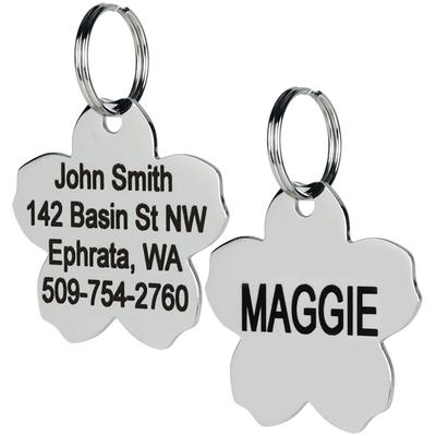 GoTags Personalized Stainless Steel Flower Pet ID Tag with Engravement on both sides for Dogs and Cats, Small, Silver