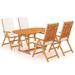 Gracie Oaks Evonnie 5 Piece Garden Outdoor Dining Set w/ Gray Cushions Solid Teak Wood Wood/Teak in Brown/White | 59.06 W x 35.43 D in | Wayfair