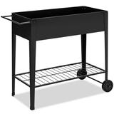 Costway Raised Garden Bed Elevated Planter Box on Wheels Steel Planter with Shelf-Black