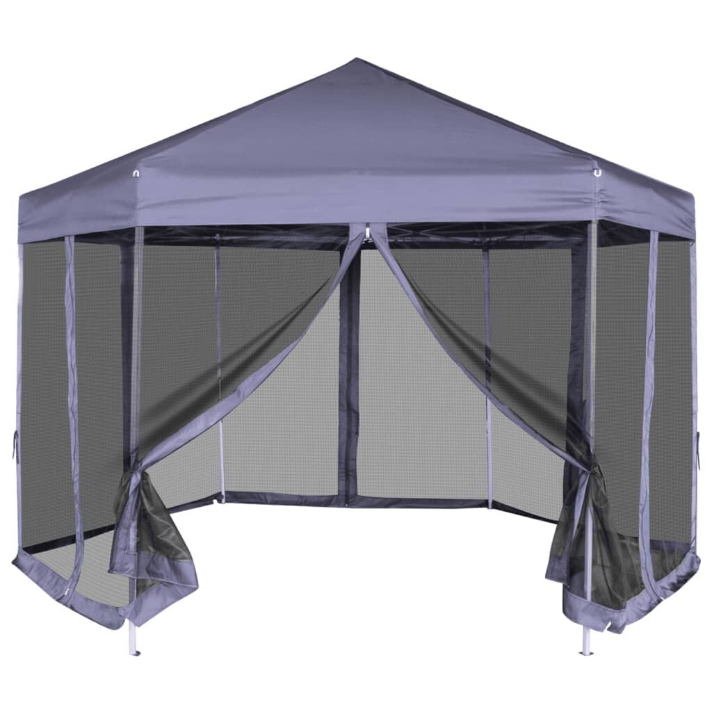 vidaXL Hexagonal Pop-Up Zelt mit 6 Seitenwänden Dunkelblau 3,6x3,1 m Image