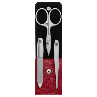 ZWILLING Beauty Maniküre Pediküre Set 3tlg. mit Kombi-Nagelschere, Leder, rot Nagelpflegeset