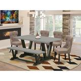 Red Barrel Studio® 6 - Person Acacia Solid Wood Dining Set Wood/Upholstered in Gray/Brown | 30" H x 60" L x 36" W | Wayfair