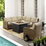 Crosley Bradenton 5-Piece Outdoor Wicker Seating Set With Sand Cushions - 131.5 "W x 85.75 "D x 32.5 "H