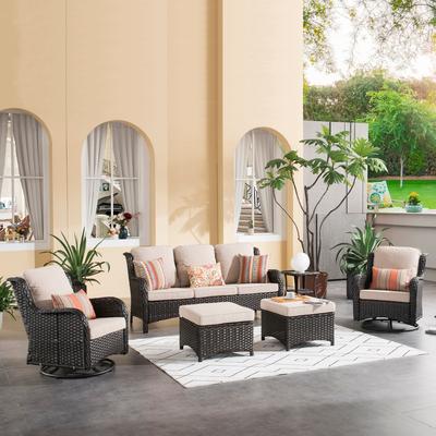OVIOS 6-piece Patio Wicker Conversation Set with Swivel Chairs