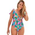 Plus Size Women's Tie Shoulder One Piece Swimsuit by Swimsuits For All in Multi Leaf (Size 12)