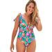 Plus Size Women's Tie Shoulder One Piece Swimsuit by Swimsuits For All in Multi Leaf (Size 12)