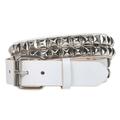 1 1/2" Snap On Two Row Punk Rock Star Silver Studded Solid Leather Belt, White | 40"