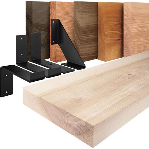 Wandregal Holz, Bücherregal, Hängeregal Industrial, Roh / Weiß 60cm, LWG-01-A-001-60JW – Roh – Lamo
