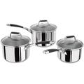 Stellar Induction S5A1 Set of 3 Stainless Steel Saucepans with Glass Lids, 16cm, 18cm & 20cm, Oven Safe, Induction Ready - Fully Guaranteed