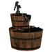 Costway 2 Tier Barrel Waterfall Fountain Barrel Wooden Water Fountain