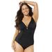 Plus Size Women's Shirred Underwire One Piece Swimsuit by Swimsuits For All in Black (Size 6)