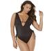 Plus Size Women's A-List Plunge One Piece Swimsuit by Swimsuits For All in Black (Size 14)