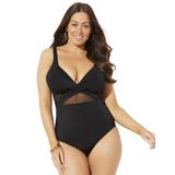 Plus Size Women's Cut Out Mesh Underwire One Piece Swimsuit by Swimsuits For All in Black (Size 8)