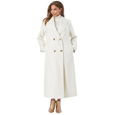 Plus Size Women's Long Shawl Collar Wool Coat by Jessica London in Ivory (Size 14 W) Wool Winter Double Breasted Coat
