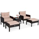 5 PCS Patio Rattan Conversation Set Outdoor Wicker Furniture Set