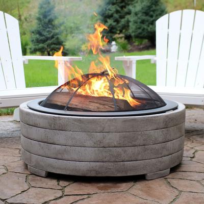 Sunnydaze 35" Wood-Burning Fire Pit Faux Stone Design with Steel Spark Screen