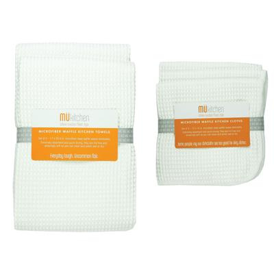Microfiber Waffle Cloth & Towel 5pc Set by Mu Kitchen in White