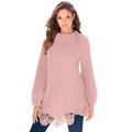 Plus Size Women's Cable Sweater by Roaman's in Soft Blush (Size L)