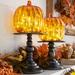 11"H x 6"Diam. Pre-Lit Glass Pumpkin on Stand by BrylaneHome in Orange Fall Decor Light Up Decoration