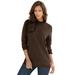 Plus Size Women's Fine Gauge Drop Needle Mockneck Sweater by Roaman's in Chocolate (Size 6X)