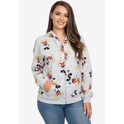 Plus Size Women's Women's Plus Size Disney Mickey Mouse Zip Hoodie All-Over Print Sweatshirt Gray by Disney in Gray (Size 4X (26-28))