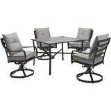 Hanover Lavallette 5-Piece Dining Set in Silver Linings with 4 Swivel Rockers and a 42-In. Square Glass-Top Table