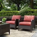 Kiawah Brown Outdoor Wicker Chairs w/ Sangria Cushions (Set of 2) - 70"W x 60"D x 30.5"H