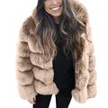 KEYIA Women Faux Mink Winter Hooded New Faux Fur Jacket Warm Thick Solid Outerwear Jacket Khaki