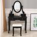 Rosdorf Park Erlantz Solid Wood Vanity Set w/ Stool & Mirror Wood in Black, Size 55.51 H x 31.5 W x 15.75 D in | Wayfair