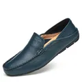 Mocassins en cuir à enfiler pour hommes chaussures de conduite mocassins décontractés bleu noir