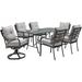 Hanover Lavallette 7-Piece Dining Set in Silver Linings with 4 Chairs, 2 Swivel Rockers, and a 66" x 38" Glass-Top Table