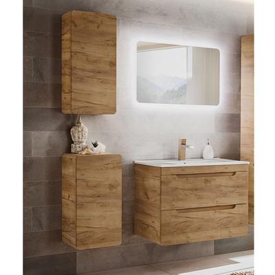 Lomadox - Badezimmer Set in Wotan Eiche Nb. LUTON-56-CRAFT LED-Spiegel und Keramik-Waschtisch, Image