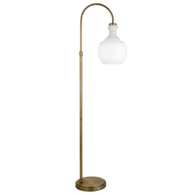 Verona Brushed Brass Arc Floor Lamp with White Milk Glass Shade - Hudson & Canal FL1179