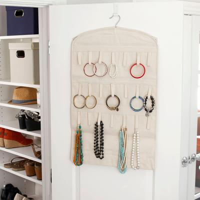 Household Essentials Bracelet and Necklace Hanging Jewelry Organizer, Natural Canvas