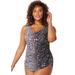 Plus Size Women's Sarong Front One Piece Swimsuit by Swimsuits For All in Silver Foil Leopard (Size 12)
