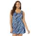 Plus Size Women's Chlorine Resistant Tank Swimdress by Swimsuits For All in Blue Swirls (Size 8)