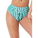 Plus Size Women's Striped Tie Front Bikini Bottom by Swimsuits For All in Aloe White Stripe (Size 22)