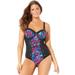 Plus Size Women's Ruched Underwire One Piece Swimsuit by Swimsuits For All in Flower Bouquet (Size 10)