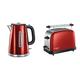 Russell Hobbs Wasserkocher, Luna rot, 1,7l, 2400W, Schnellkochfunktion, Kalkfilter, Wasserstandsanzeige & Toaster Colours+ rot, 2 extra breite Toastschlitze, inkl. Brötchenaufsatz, 1670W, 23330-56