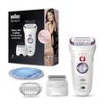 Braun Silk-épil 9 Epilator, for Long-Lasting Hair Removal with 40 Tweezers, Electric Shaver & Trimmer, Cooling Glove, Wet & Dry, 100% Waterproof, 9-710, White