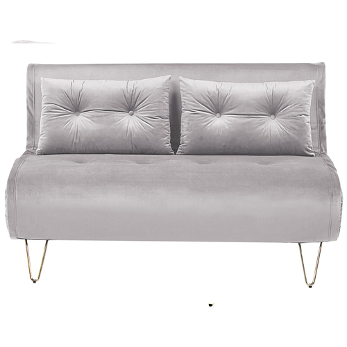 Schlafsofa 2-Sitzer Grau Samtstoff Zierkissen Metallbeine in Gold verstellbare Rückenlehne Minimalistisch Glamourös Wohnzimmer