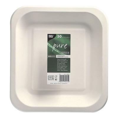 Papstar 50 Siegelschalen Zuckerrohr ungeteilt weiß - 4,2 x 24,5 x 26,5 cm weiß