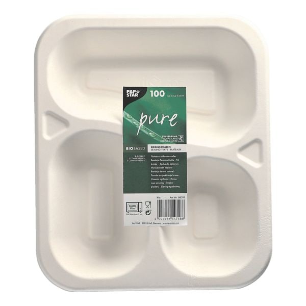Papstar 100 Siegelschalen 3-geteilt weiß 925 ml - 21,2 x 25 cm weiß Image