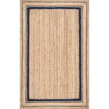 White 36 x 0.35 in Area Rug - Breakwater Bay Speight Coastal Braided Power Loom Jute Brown/Navy Bordered Rug Jute & Sisal | 36 W x 0.35 D in | Wayfair