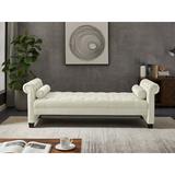 Rosdorf Park Button Tufted Rolled Arm Ottoman Seat Bench Footrest Shoe Stool(Ivory) /Upholstered in Brown | 27.2 H x 82.3 W x 31.9 D in | Wayfair