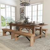 8' x 40" Antique Rustic Folding Farm Table and Four 40.25"L Bench Set