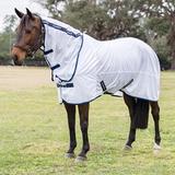 TuffRider Comfy Mesh Combo Neck Fly Sheet Made Exclusively for SmartPak - 78 - White w/ Navy Trim - Smartpak